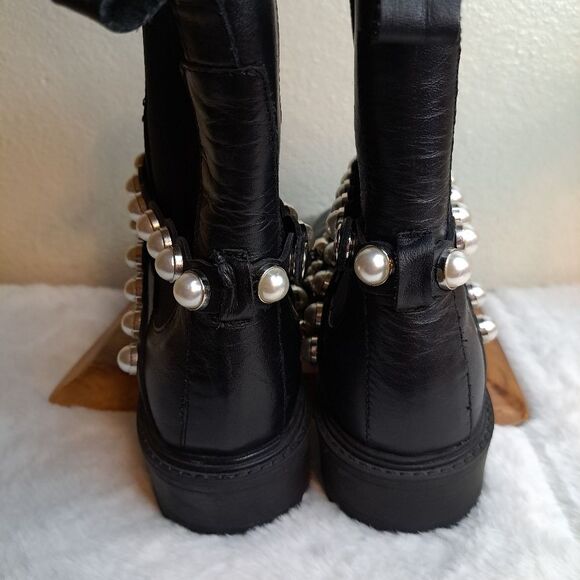 Zara Savida Ankle Boots with Pearl Straps Black Size 6 (36UK) w/1 flaw - Picture 8 of 13